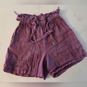 100% Linen Made In Greece Ruffle Tie Waist Shorts